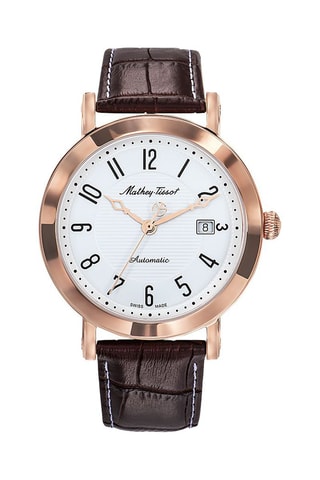 Montre automatique en cuir City Big - Marron et doré rose