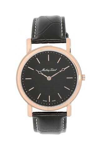 Relógio de quartzo de couro City Preto e dourado-rosa