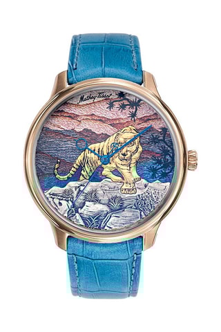 Montre automatique en cuir Edmond Automatic Asia - Bleu clair et doré