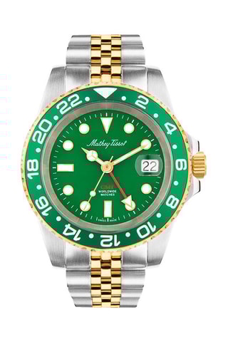 Relógio de quartzo em aço 316L GMT - Prateado e verde