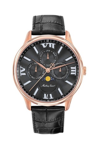 Relógio de quartzo em couro Edmond Moon - Preto e Dourado-rosa