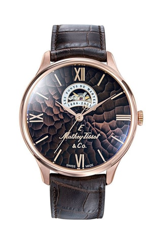 Montre automatique en cuir Edmond Open Heart - Marron et doré rose Edition limitée