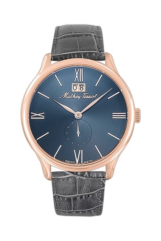 Relógio de quartzo em couro Edmond Cinzento e dourado-rosa