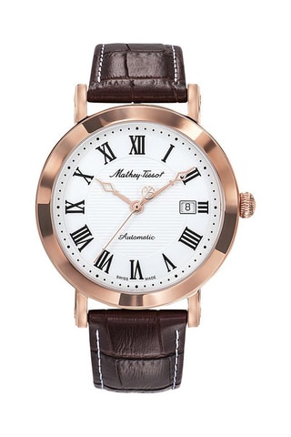 Montre automatique en cuir City Big - Marron et doré rose