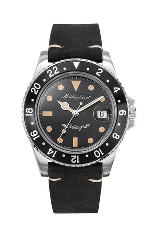 Montre automatique en cuir Mathy Vintage - Noir et argenté