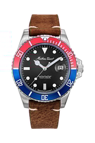 Relógio automático em couro Mathy Vintage - Castanho e prateado