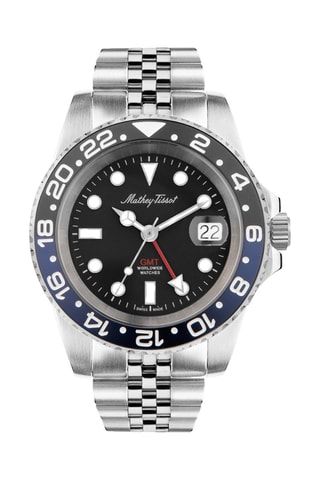 Relógio de quartzo em aço GMT Prateado e preto