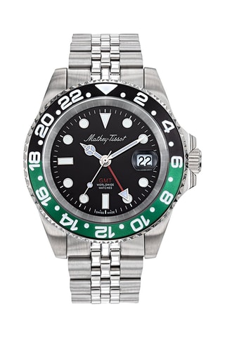 Relógio de quartzo em aço GMT Prateado e preto