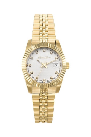 Relógio de quartzo em aço Mathy Dourado e branco