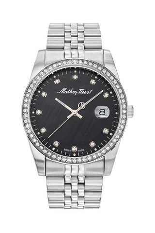 Relógio de quartzo em aço Mathy Prateado e preto