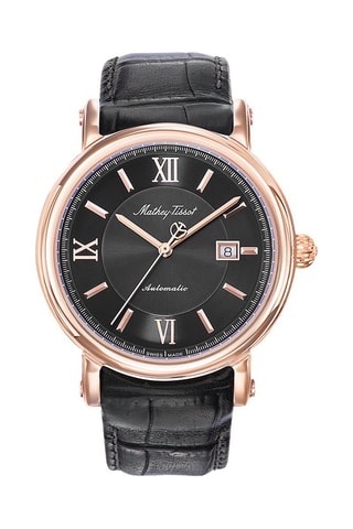 Montre automatique en cuir Renaissance - Noir et doré rose