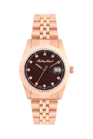 Reloj de cuarzo y acero Mathy III - Rosa dorado y marrón