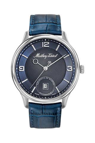 Montre automatique en cuir Edmond - Bleu marine et argenté