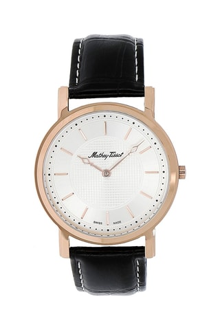 Relógio de quartzo de couro City Preto e dourado-rosa