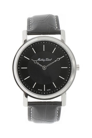 Relógio de quartzo de couro City Preto e prateado