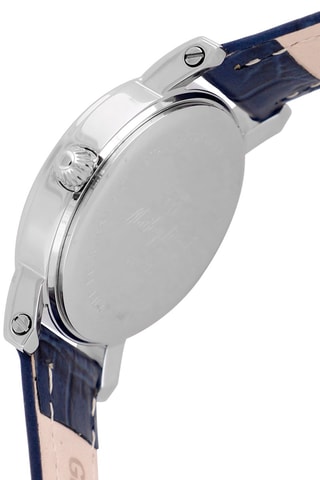 Relógio de quartzo em couro City Azul-marinho e prateado