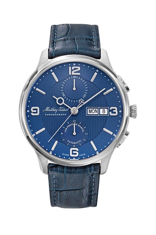 Relógio automático em couro Edmond Chrono Automatic 
Azul e prateado