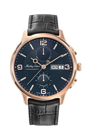 Relógio automático em couro Edmond Chrono Automatic 
Preto e dourado-rosa