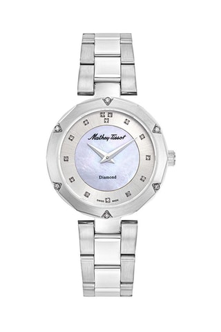 Relógio de quartzo em aço, madrepérola e diamantes Molly