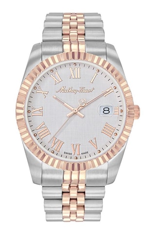 Relógio de quartzo em aço Ronda 515 H3 - Prateado e dourado-rosa