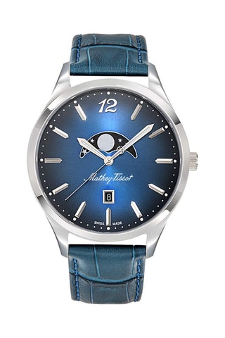 Relógio de quartzo em couro verdadeiro Urban Moon - Azul e prateado