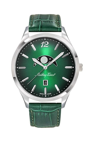 Relógio de quartzo em couro verdadeiro Urban Moon - Verde e prateado