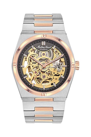 Relógio automático de aço Zeus Skeleton - Prateado, dourado-rosa e preto