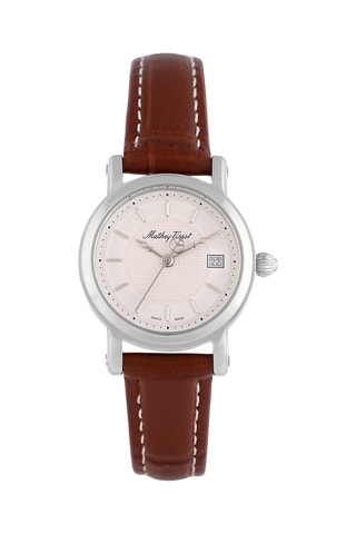 Relógio de quartzo de couro City Castanho e prateado