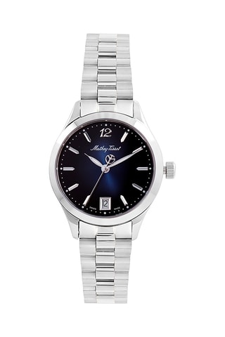 Relógio de quartzo em aço Urban Prateado e azul escuro