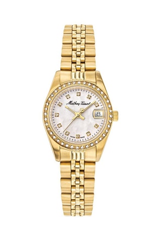 Relógio de quartzo em aço Mathy Dourado e branco