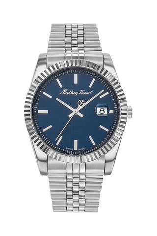 Relógio de quartzo em aço Mathy Prateado e azul-marinho