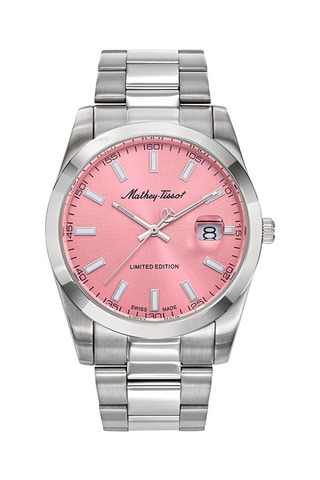 Relógio de quartzo em aço Mathy Prateado e rosa