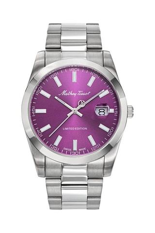 Relógio de quartzo em aço 316L Mathy Sunray - Prateado e violeta