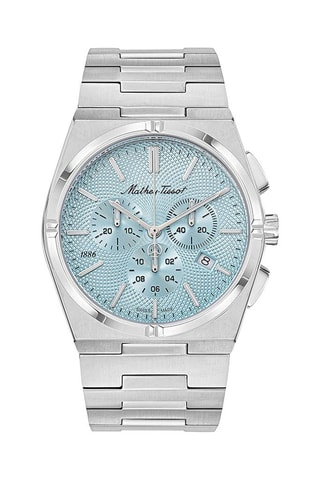 Relógio de quartzo em aço Zeus Chrono - Prateado e azul-claro