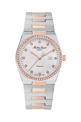 Reloj de cuarzo de acero, nácar y diamantes Zeus Lady Diamond