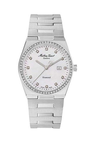 Reloj de cuarzo de acero, nácar y diamantes Zeus Lady Diamond