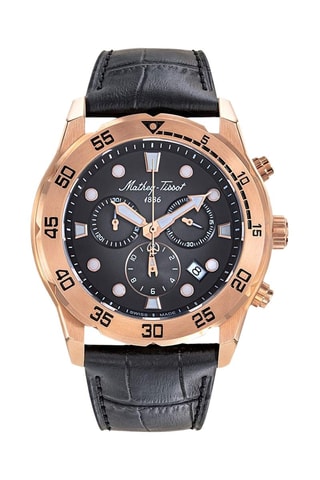 Relógio de quartzo em couro e folheado a ouro rosa - Preto e dourado