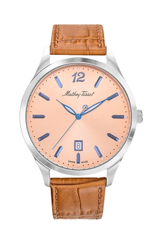 Montre à quartz en cuir - Marron et argenté