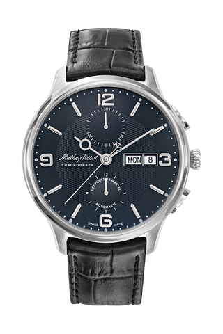 Relógio automático de couro - Cronógrafo - Preto e prateado