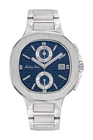 Relógio de quartzo em aço - Cronógrafo - Prateado e azul-marinho