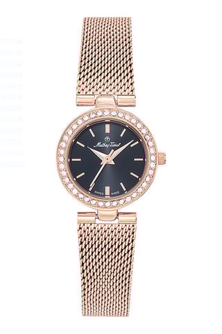 Reloj de cuarzo de metal aleado - Rosa dorado y negro