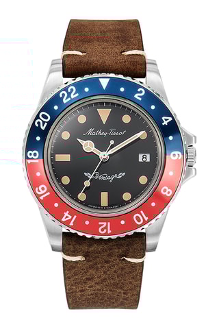 Relógio de quartzo em couro - Castanho e azul-escuro