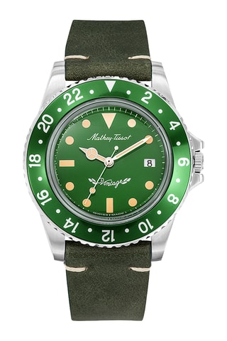 Relógio de quartzo em couro - Verde-azeitona e verde-claro