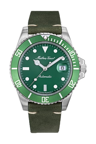 Relógio automático de couro - Verde-azeitona e verde-claro