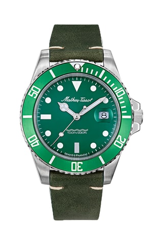 Relógio de quartzo em couro - Verde-azeitona e verde-claro