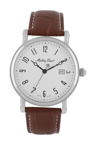 Relógio de quartzo em couro - Castanho e prateado