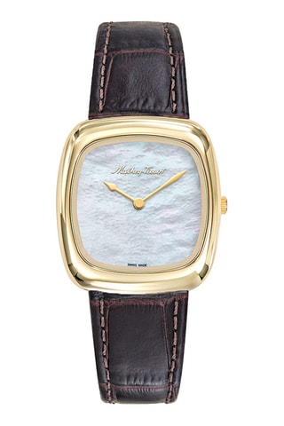 Relógio de quartzo em couro verdadeiro - Castanho e dourado