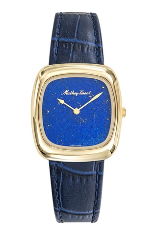 Relógio de quartzo em couro - Azul-marinho e dourado