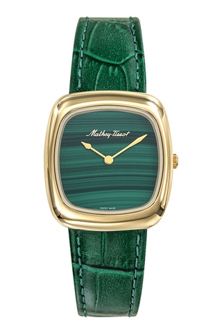 Relógio de quartzo em couro - Verde e dourado