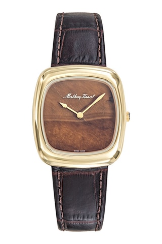 Relógio de quartzo em couro - Castanho-escuro e dourado